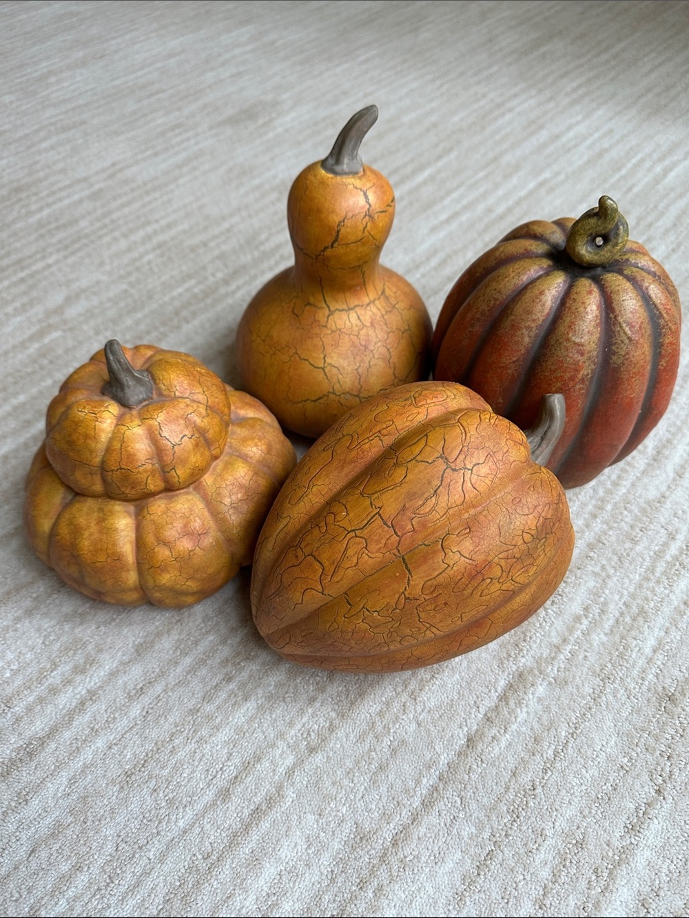 Set of 4 Pumpkins Gourds Tabletop Fall Decor Harvest Ceramic | Resin Crackle